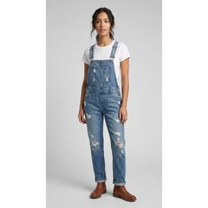 Mumu Blue Overalls Women Small Blue Distressed Denim Straight Leg